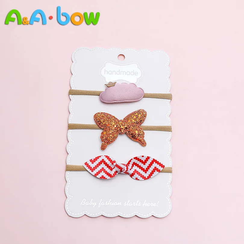 3Pcs/Set Cut Baby Bow Knot Nylon Headband Birthday Party leather bow Elastic Headbands Girls Butterfly Headwear Hair Accessories | Детская