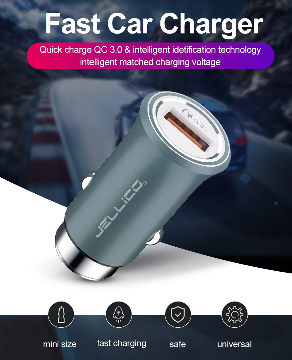 Jellico QC 3,0 быстрое зарядное устройство для мобильного телефона iPhone samsung планшет быстрая зарядка мини автомобильное зарядное устройство для huawei Xiaomi