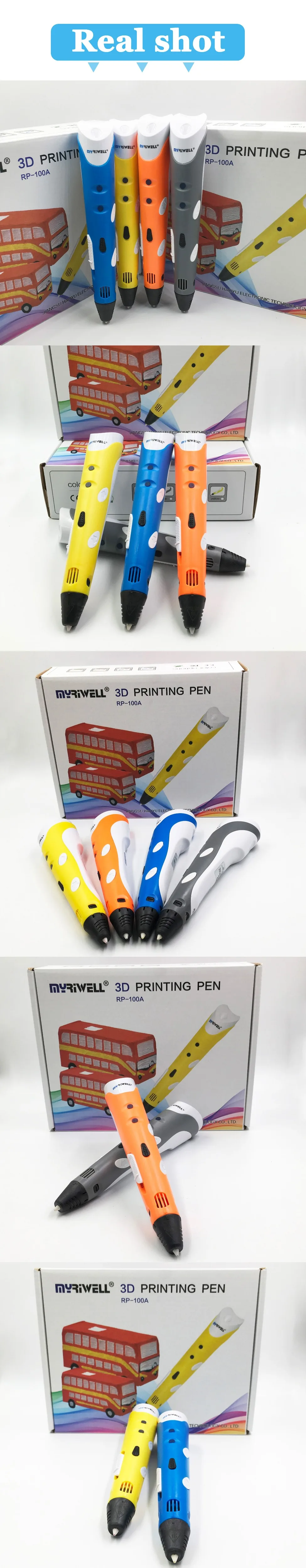 Myriwell 3d Ручка 50 м/100 м 1,75 мм abs Смарт 3d Ручка для рисования креативная игрушка Рождественский подарок для детей дизайн живопись Игрушка ручка 3d принтер