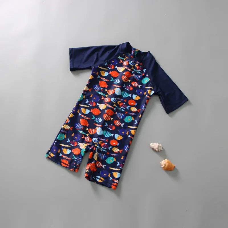 

Children's one-piece swimsuit boy and girl cute Fish Pattern baby quick dry baby sun protection Bathing suit and hat YZ19009