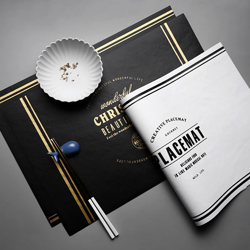 Простые скандинавские кожаные столовые приборы столовая посуда с золотыми надписями коврик для стола