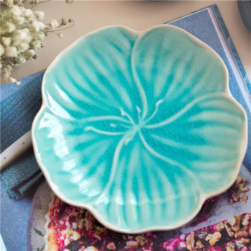 blue 8 inch plate Вишневые тарелки, керамический столовый набор, блюдо для торта, кондитерский поднос для фруктов, керамическая посуда, стейк, обеденная тарелка, украшение - Цвет: blue 8 inch plate