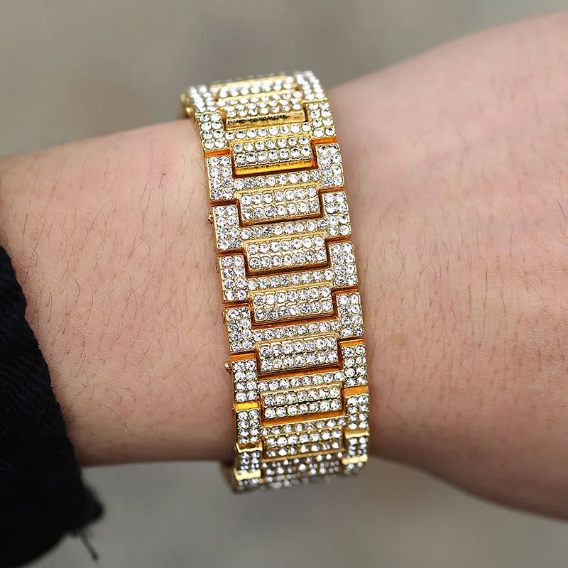Большой хип хоп браслет для мужчин Iced Out серебро золото цепочка мужские ювелирные