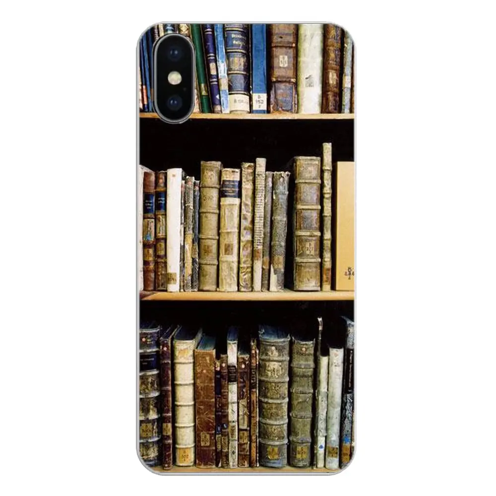 Retro Book Shelf Bookshelf Library Pattern For Samsung Galaxy A5 A6 A7 A8 A9 J4 J5 J7 J8 2017 2018 Plus Prime Silicone Skin Case |