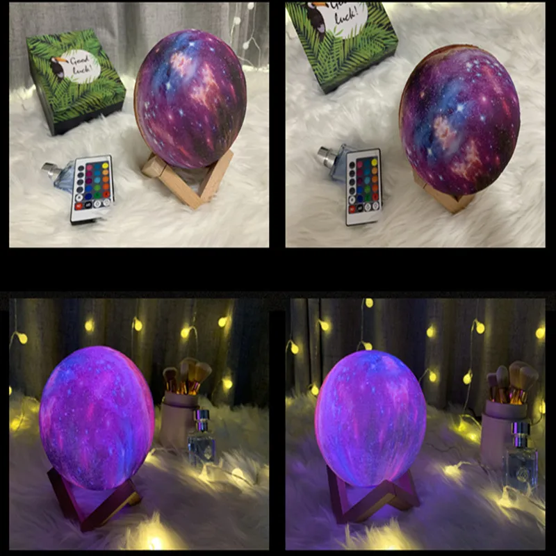 Ночной светильник с 3D рисунком галактики Луны цветные изменения Прямая поставка
