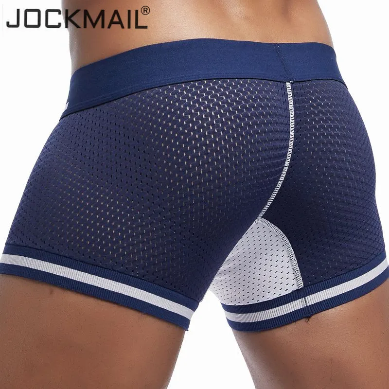 JOCKMAIL, новинка, нижнее белье для мужчин, боксеры, сетка, u-образный мешочек, сексуальные подштанники, Cueca, хлопковые трусы, боксерские шорты для геев, мужские трусы, цветные