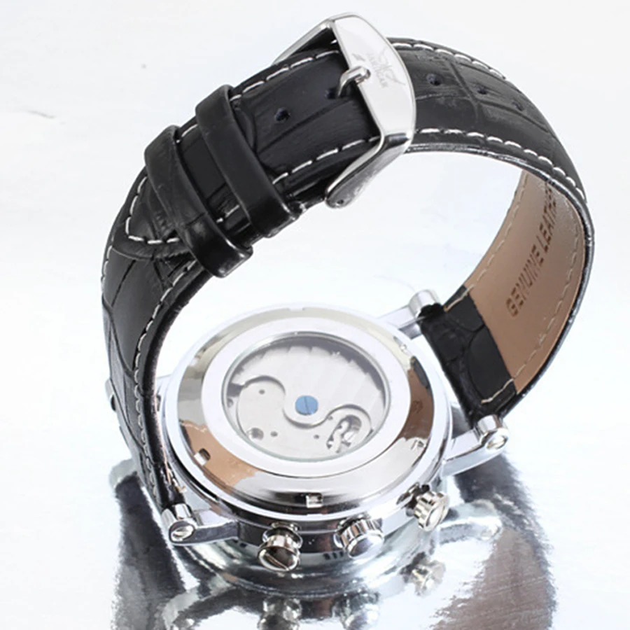 

Jaragar Automatic Mechanical Tourbillion Classic Date Day Black Leather Men Sport Military Watches self-wind watch men luxury