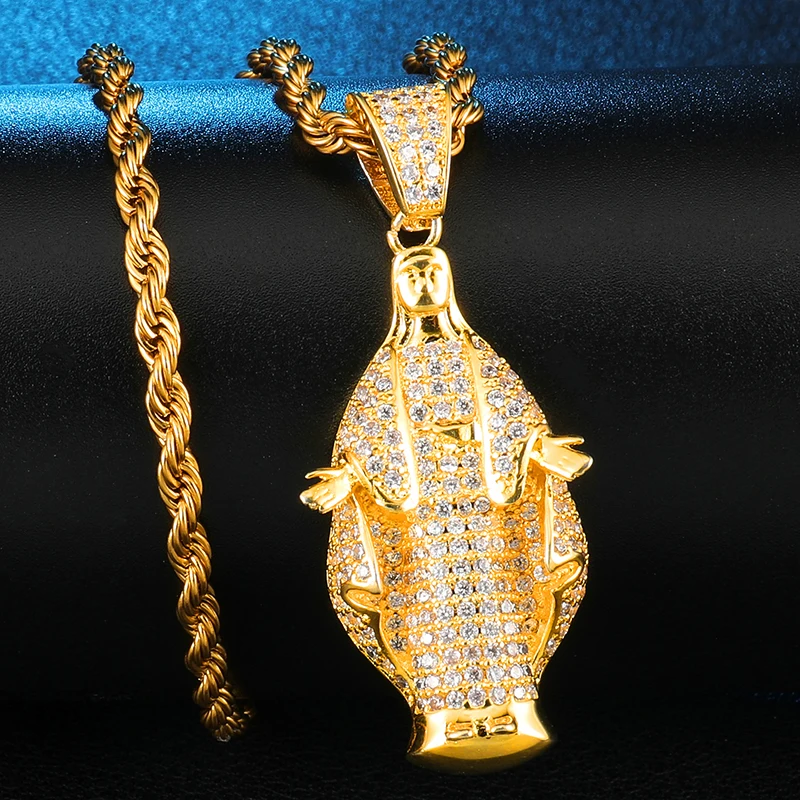 

D & Z Сверкающее микро-выложенное цирконием ожерелье с подвеской Девы Марии для мужчин и женщин аксессуары