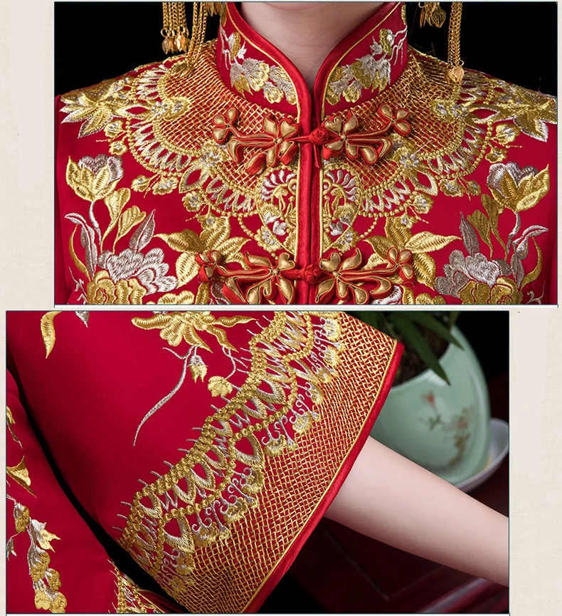 Китайский стиль свадебное платье с вышивкой cheongsam элегантные тостовые костюмы за