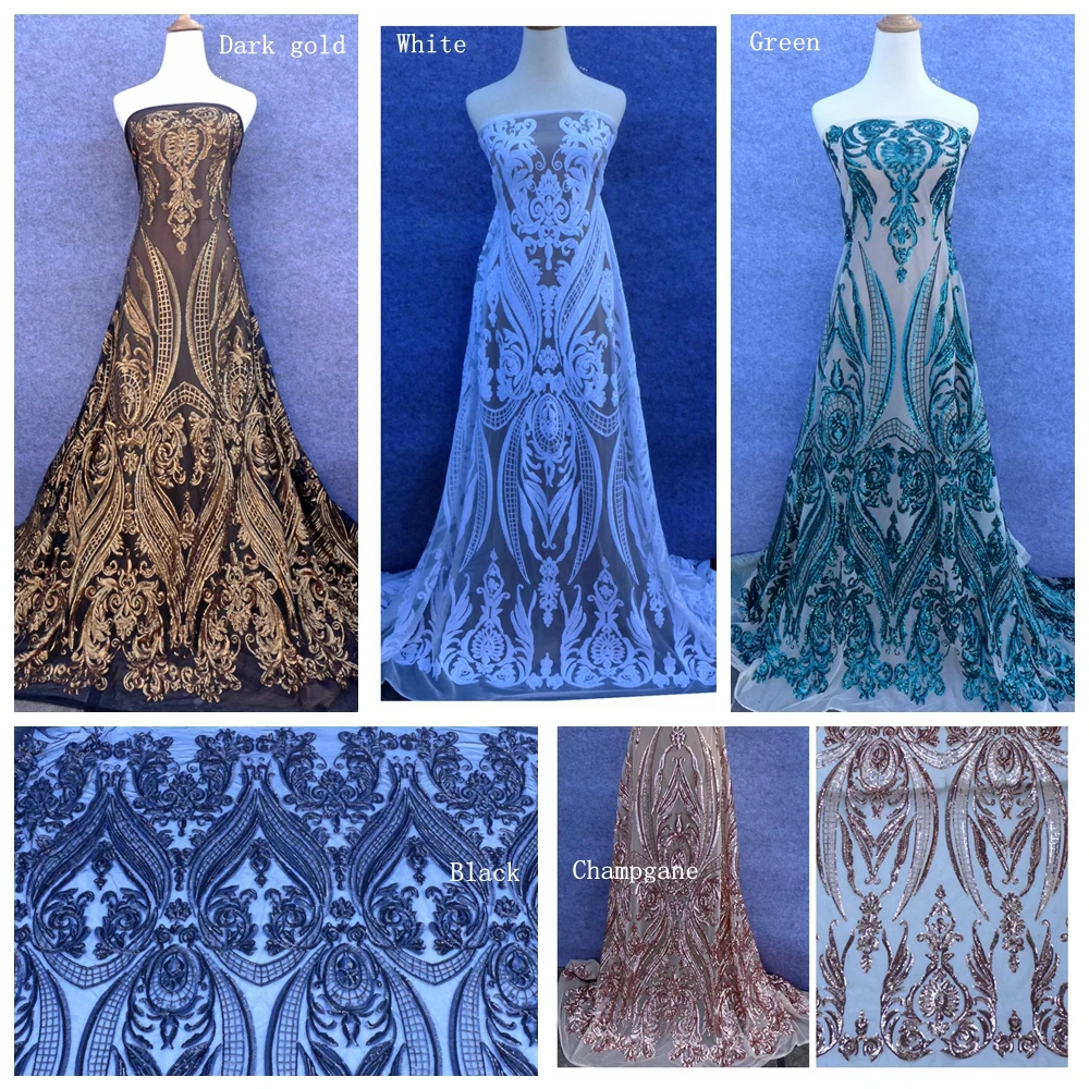 La Belleza 1 ярд новая белая/черная/Золотая/Champgane/зеленая/синяя на бежевом backgroun sequins