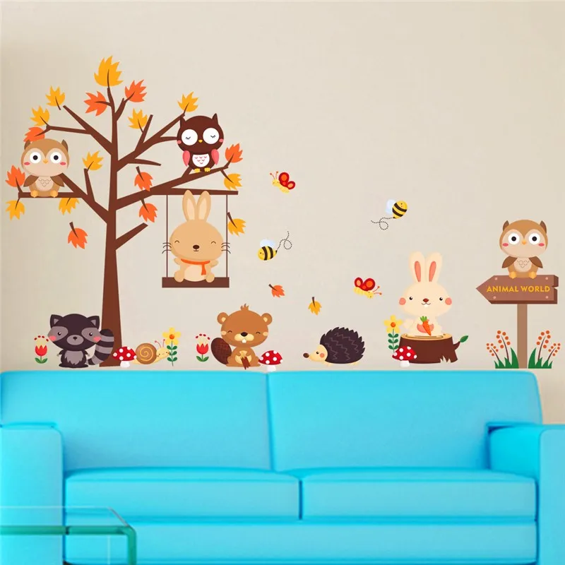 Наклейки на стену из ПВХ в виде совы кролика бабочки дерева Декор детской комнаты