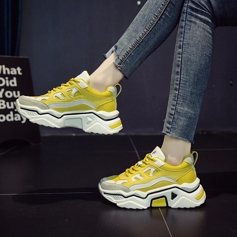 Fashion Brand Yellow Sneakers Women Shoes Female basket femme Dad Chunky Sneakers Designer Trainers Casual Shoes chaussures