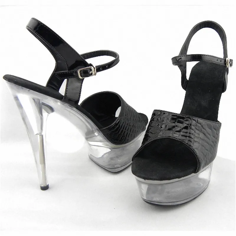 

6 Inch Black Sexy Crystal Sandals Fashion 15cm High-Heeled Shoes Princess Plus Size Shoes Club Heels For Women Dance Shoes