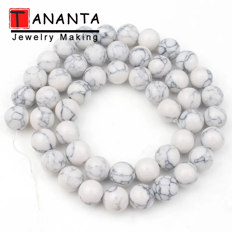 White Turquoise 4 6 8 10 мм 15 ''Агаты бирюзой Песчаник серьги из натурального аметиста камень из натуральной лавы бусины для самостоятельного изготовления ювелирных изделий Цепочки и ожерелья браслета - Цвет: White Turquoise