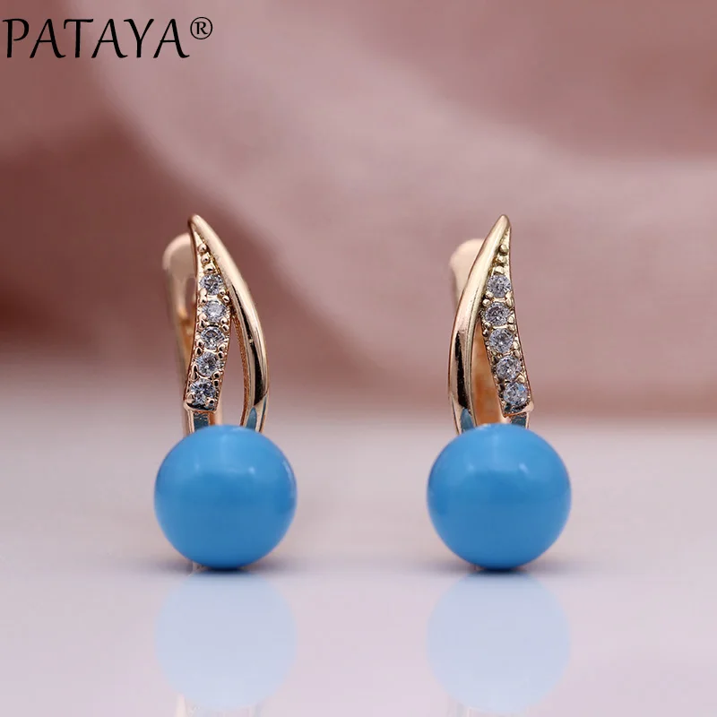 PATAYA, новинка 585, длинные серьги из розового золота, женские модные свадебные ювелирные изделия, натуральный циркон, турецкий синий корпус, жемчуг, свисающие серьги