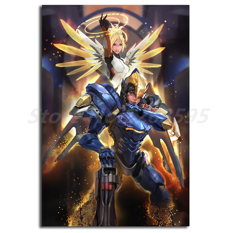 Игра Overwatchs OW Mercy Pharah плакат холст картины печати Гостиная домашний декор