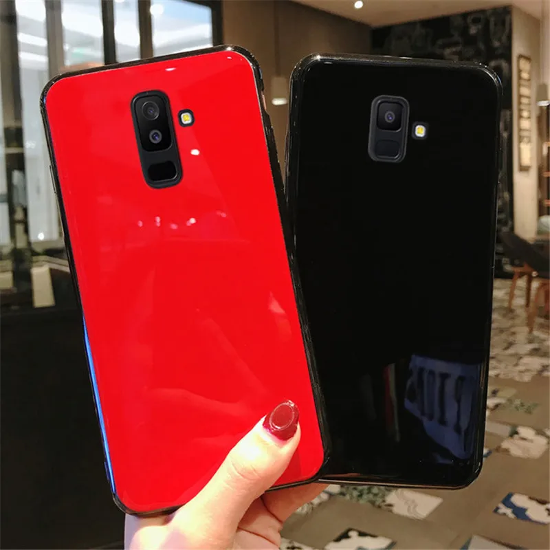 Черный красный светоотражающий глянцевый чехол для телефона Samsung Galaxy A6 Plus A8 2018 A5 |
