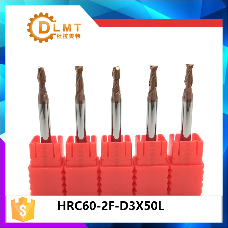 5 шт. плоская Концевая фреза D1 D1.5D 2D 2,5 D3 D4 HRC60 50L 2 Флейта карбида с прямым хвостовиком Фрезы для фрезерного станка с ЧПУ