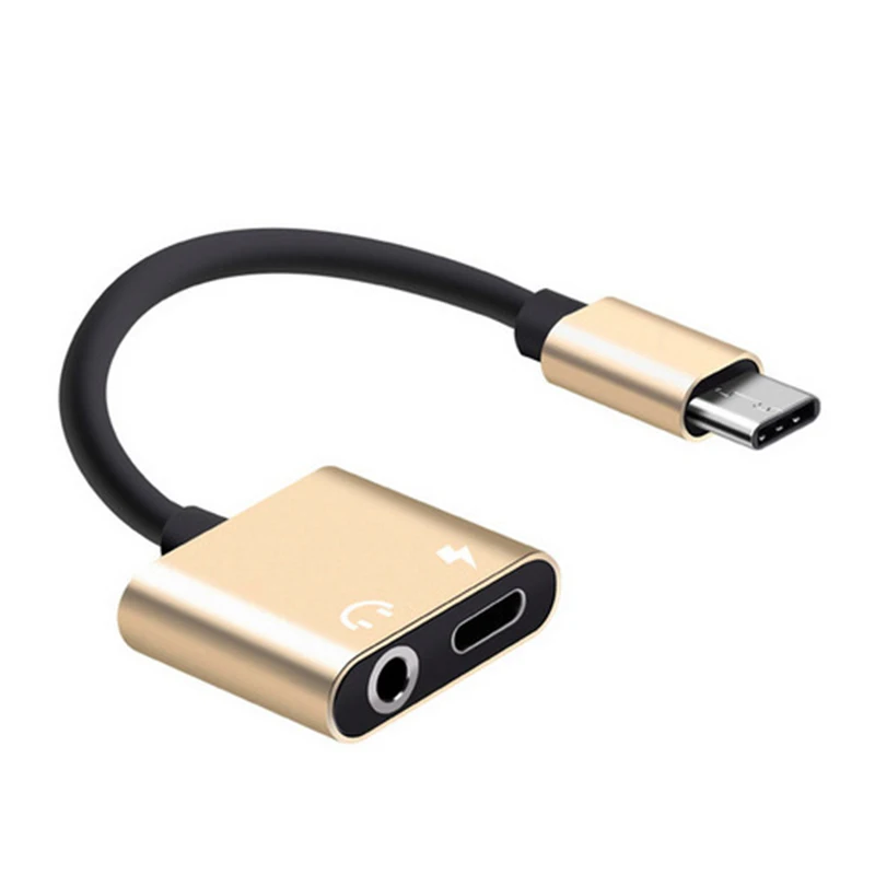 2 в 1 type-C-3,5 мм разъем AUX аудио наушники USB адаптер кабель для зарядного устройства поддерживает зарядку и аудио выход одновременно - Цвет: Золотой