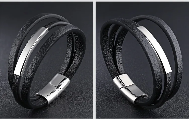 Модный Многослойный кожаный браслет с магнитной пряжкой из титана 316L мужские