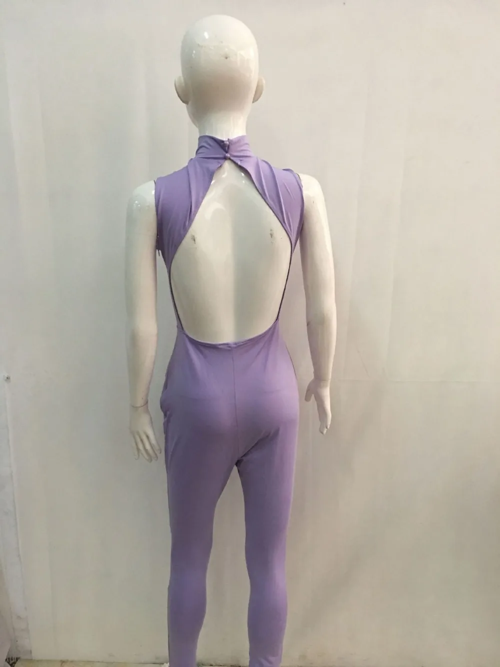 Женский Длинный комбинезон без рукавов Фиолетовый на шнурках с высоким воротом