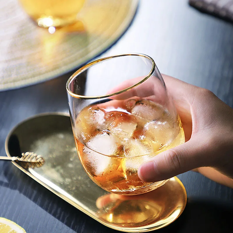 Glass Water Cup Egg-shaped Golden Rim Wine Coffee Wedding Tableware Bar Drinkware Lemon | Дом и сад