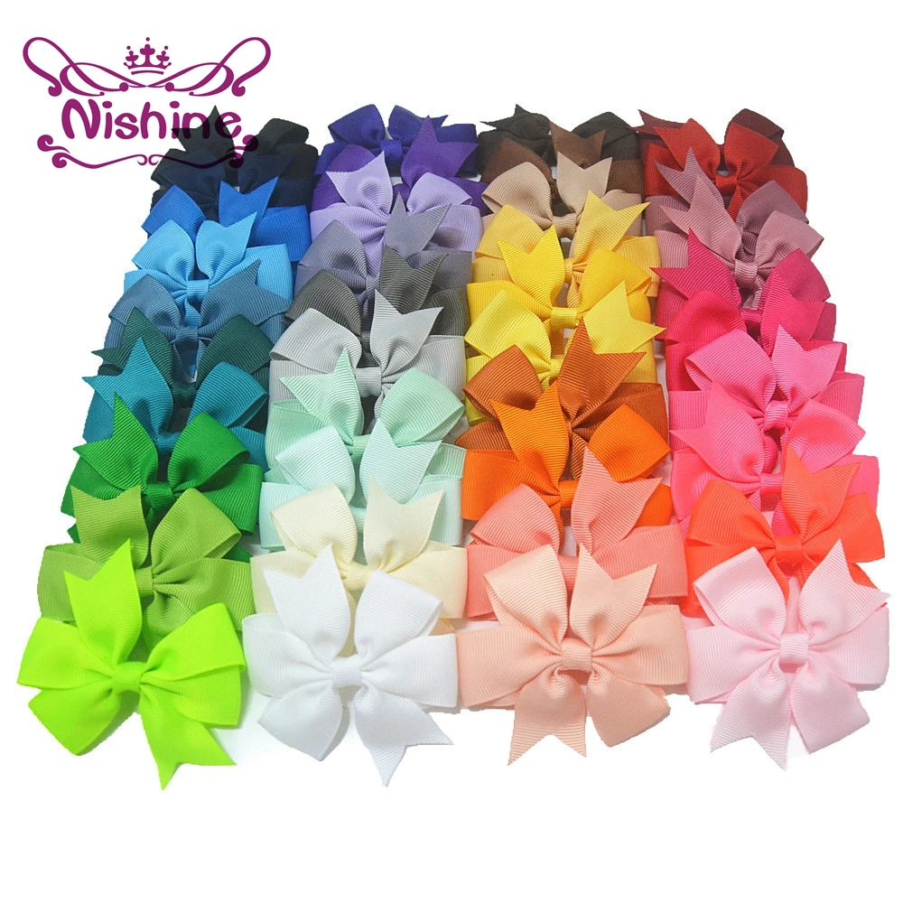Nishine 20Pcs Girls Ribbon Bow Clips Girl Hairpins Alligator Metal Hair Bows Clip Headwear Girl Hairbows Hair Accessories