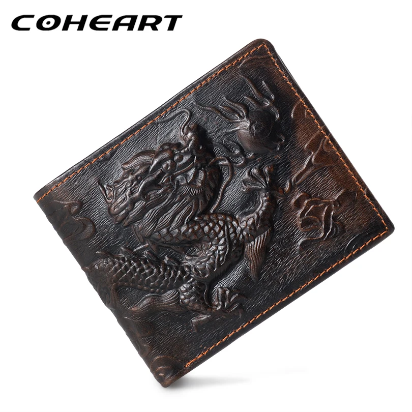COHEART мужской кошелек из натуральной кожи с объемным рисунком дракона воловьей