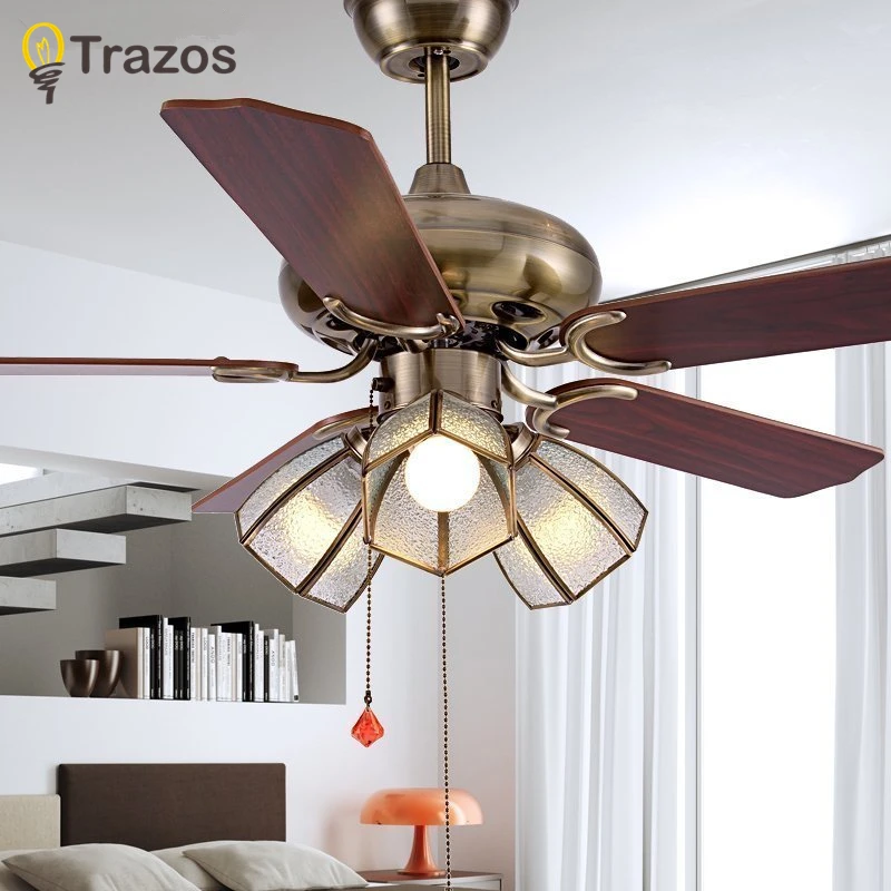 

TRAZOS 42 Inch European Modern Retro Ceiling Fans With grass Restaurant Living Room Bedroom Ceiling Light Fan 220 Volt Fan Lamp
