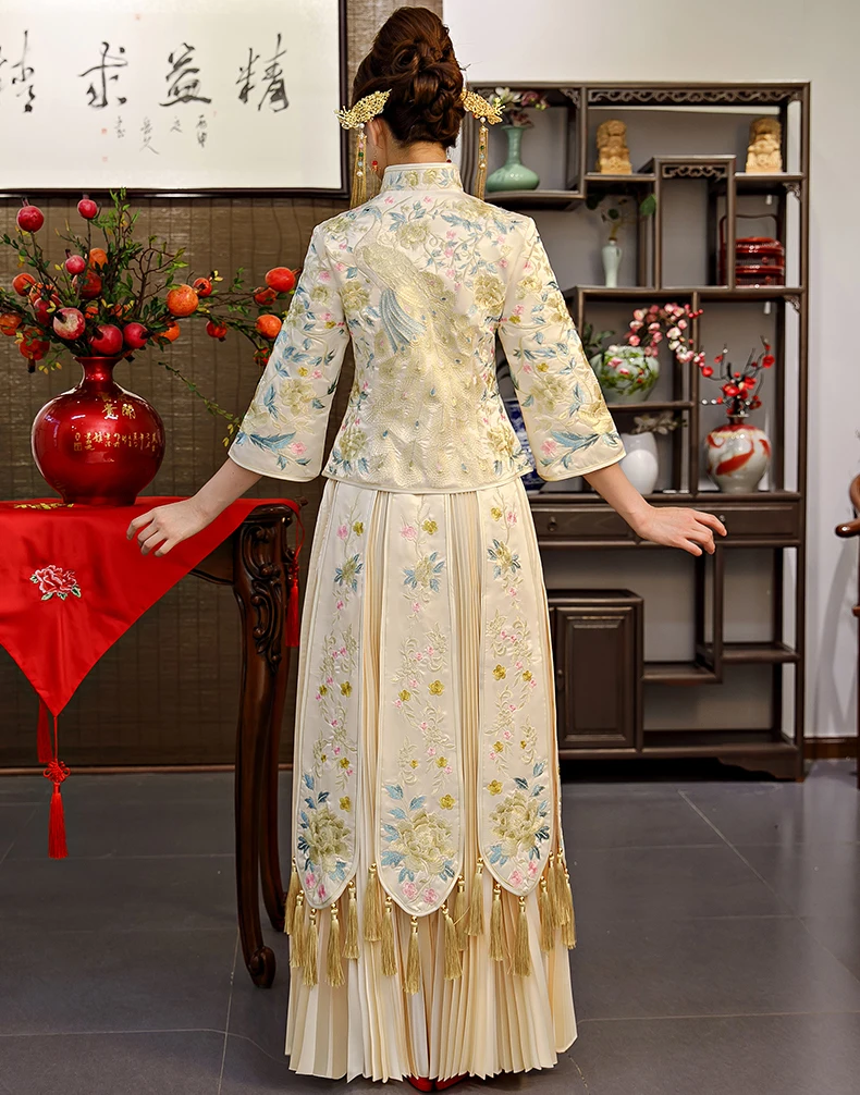 

bride wedding dress Traditional china style costume Phoenix cheongsam Embroidery clothing Luxury ancient Royal Party Qipao gown
