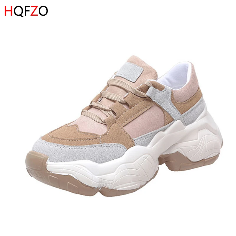 Женские кроссовки из флока HQFZO удобные дышащие массивные на массивном каблуке и