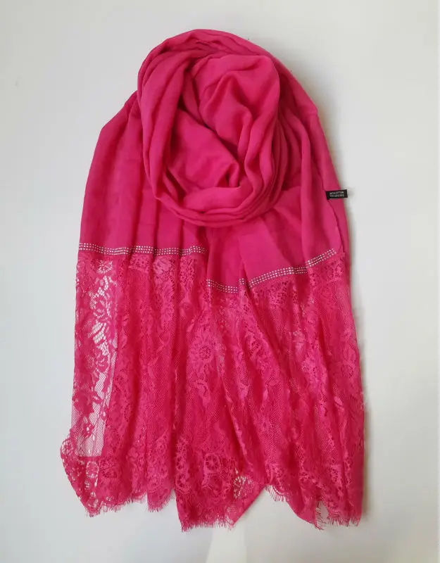 Простой хлопок вискоза хиджаб Роскошные Алмазные кружевные края шарф шоу