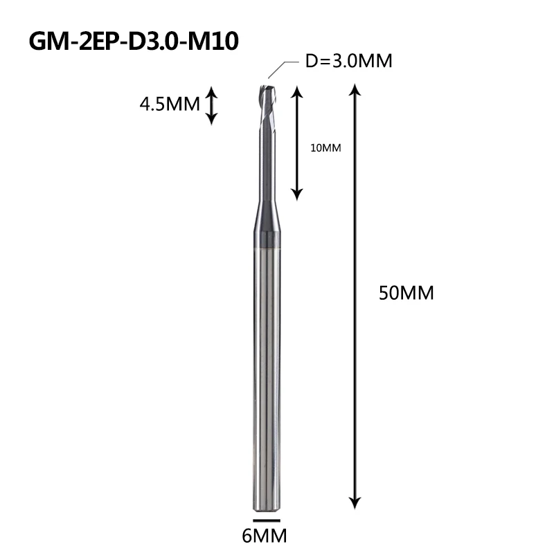 GM-2EP-D3.0-M10 GM-2EP-D2.5-D5.0 концевые фрезы из вольфрамовой стали 2 флейты квадратной концевой фрезы с длинной шеей и короткой кромкой Фрезы с ЧПУ режущие инструменты - Длина режущей кромки: GM-2EP-D3.0-M10