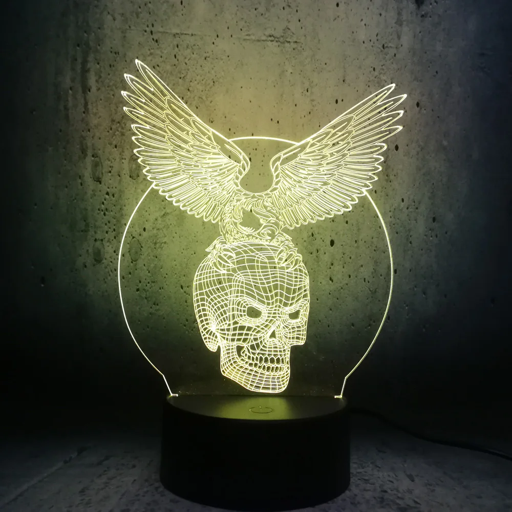 Злые крылья голова черепа 3D USB СВЕТОДИОДНЫЙ светильник праздничное декоративное