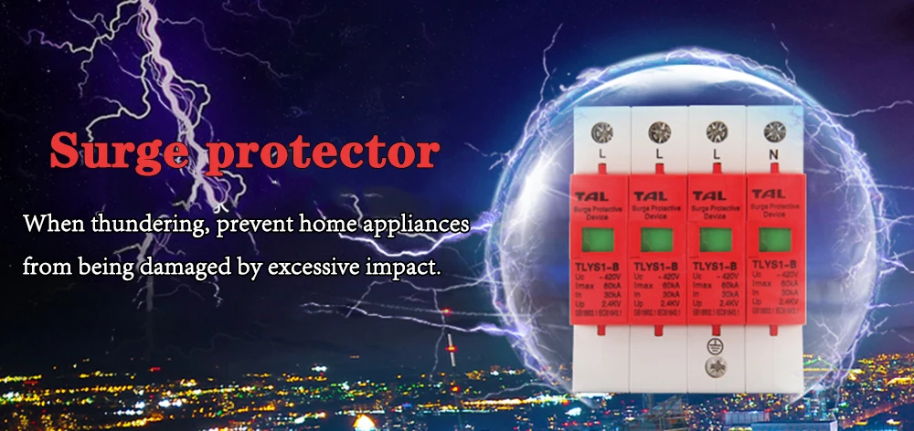 Защита от перенапряжения B60-4P 30KA~ 60KA 275 V 385 V 420 V AC Spd House защитное Низковольтное предохранительное устройство 3 P+ N защита от молнии