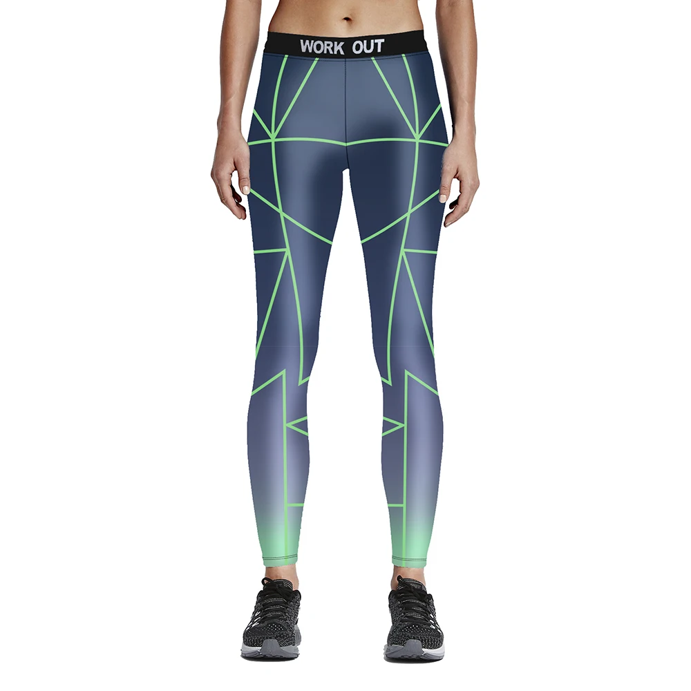 Размера плюс с геометрическим рисунком сетка печать синие спортивные Леггинсы