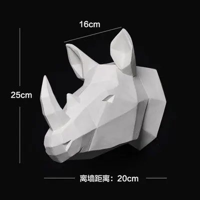 Белый 3D экзотический носорог, голова лошади, настенное украшение, геометрические статуи животных, изделия из смолы для дома, отеля, Настенное подвесное художественное украшение R680 - Цвет: Белый