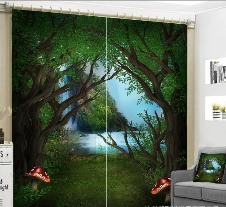 

Cartoon fairy wooden house Curtains kids Bedroom 3D Window Curtains living room decorate Cortinas Drapes Rideaux pillowcase