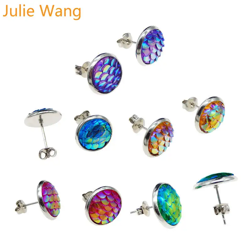 Женские Разноцветные серьги гвоздики Julie Wang 1 пара Русалка из смолы кабошон