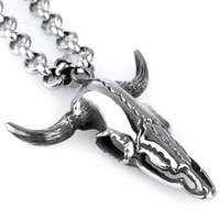 bull head necklace pendant stainless steel cow cattle ox bull taurus horns tribal animal men jewelry 24
