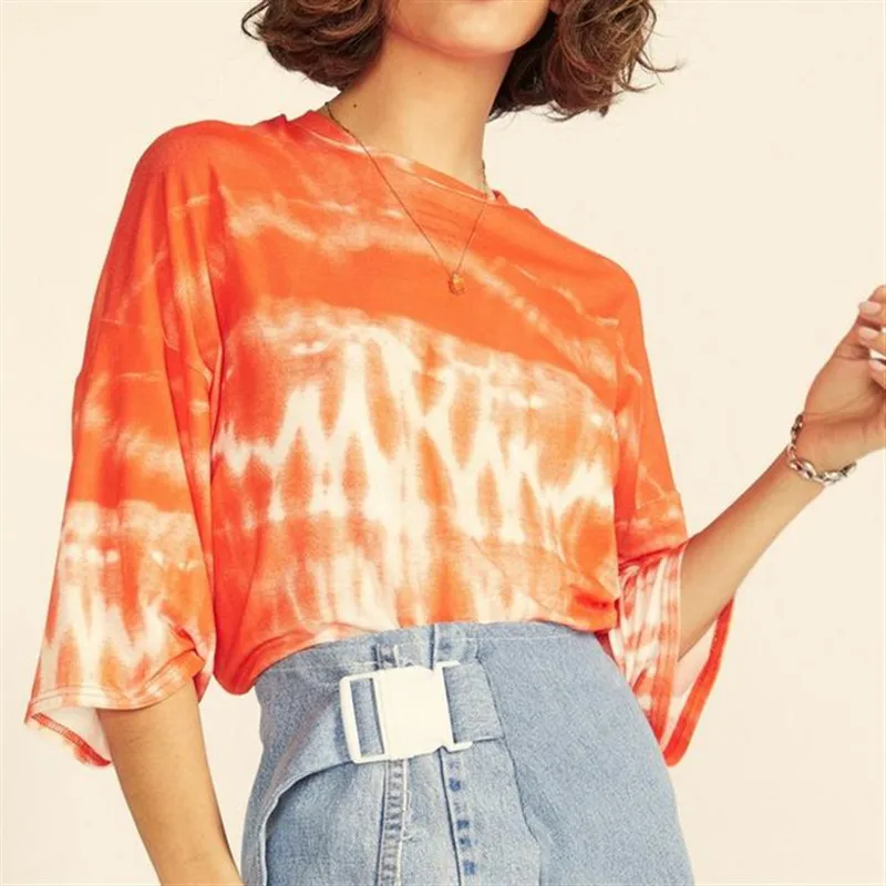 

2019 Summer Women's T Shirts Solid Color Casual O-Neck Three Qrarter Sleeve Top T-shirt Female Fashion Leisure B Lady Tees