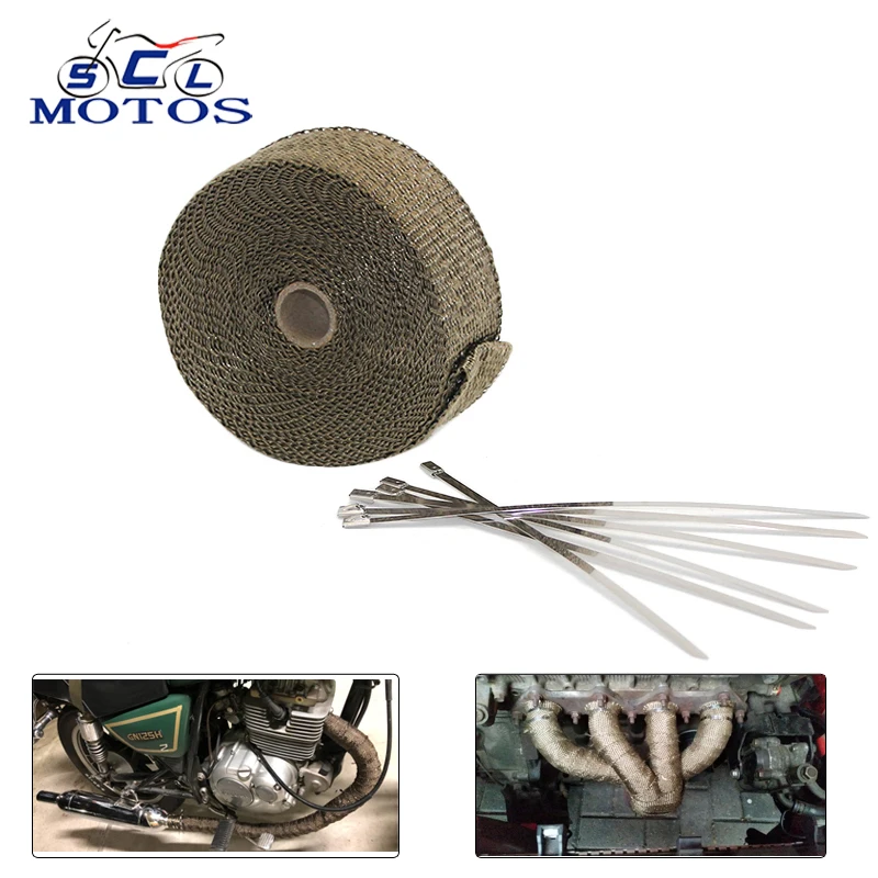 

Sclmotos-5 10 15M Titanium Color Exhaust Pipe Header Heat Wrap Resistant Exhaust Stainless Steel Ties Wrap for Car Motorcycle
