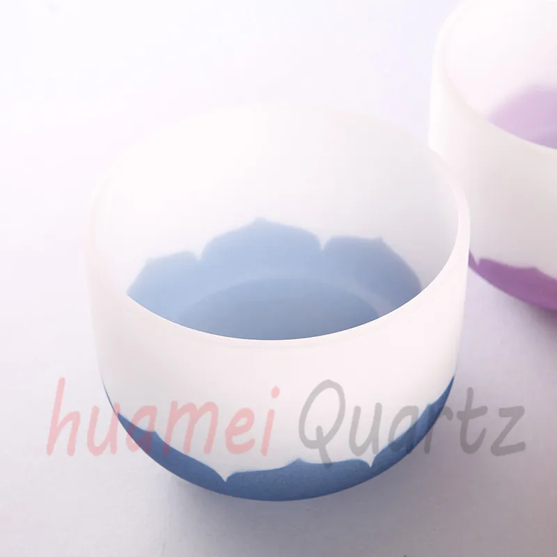 

9 inch color lotus with chakra logo frosted quartz crystal singing bowl