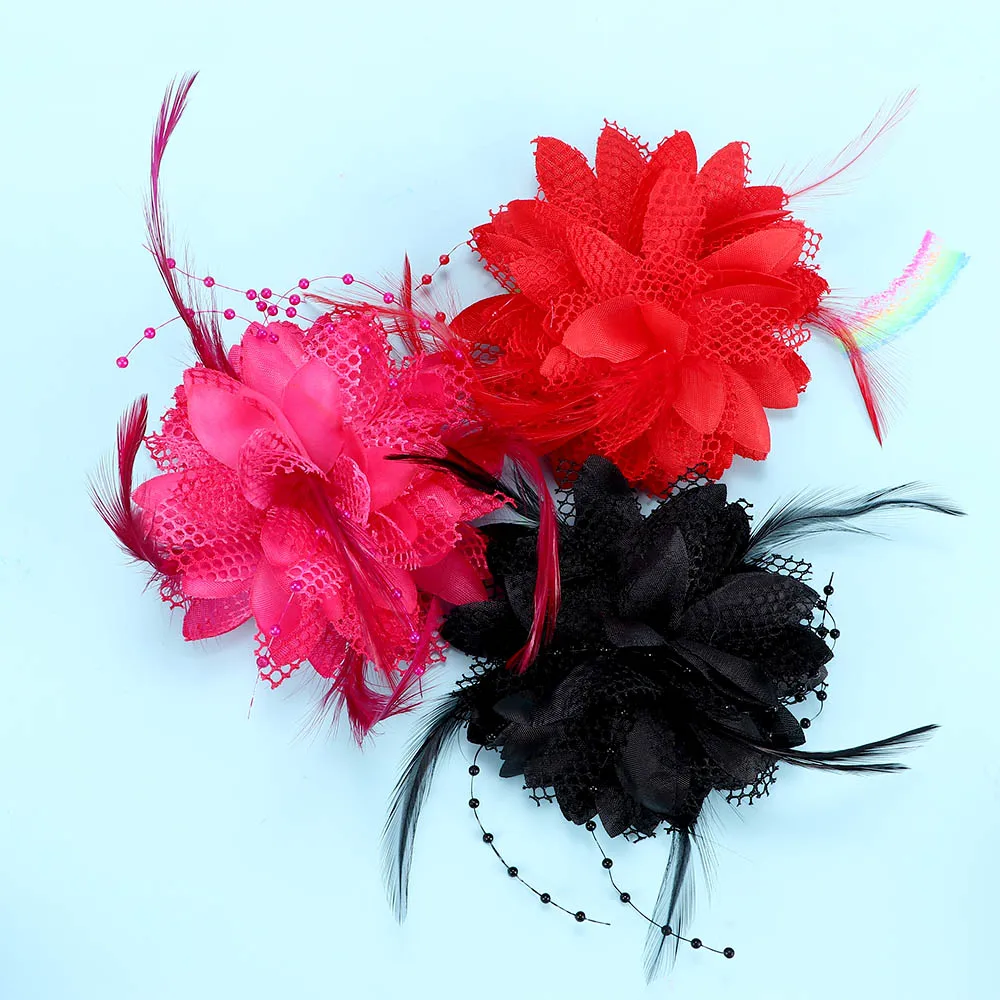 8 Colors Unisex Flower Feather Bead Corsage Hair Clips Bridal Hairband Brooch Pin For Wedding Anniversary |