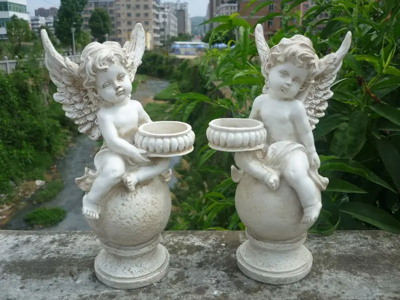 

Creative Cupid Flower Fairy Resin Cute Angel Statues Candlestick Gardening Ornament Decor Yard Courtyard Sculpture Accessories