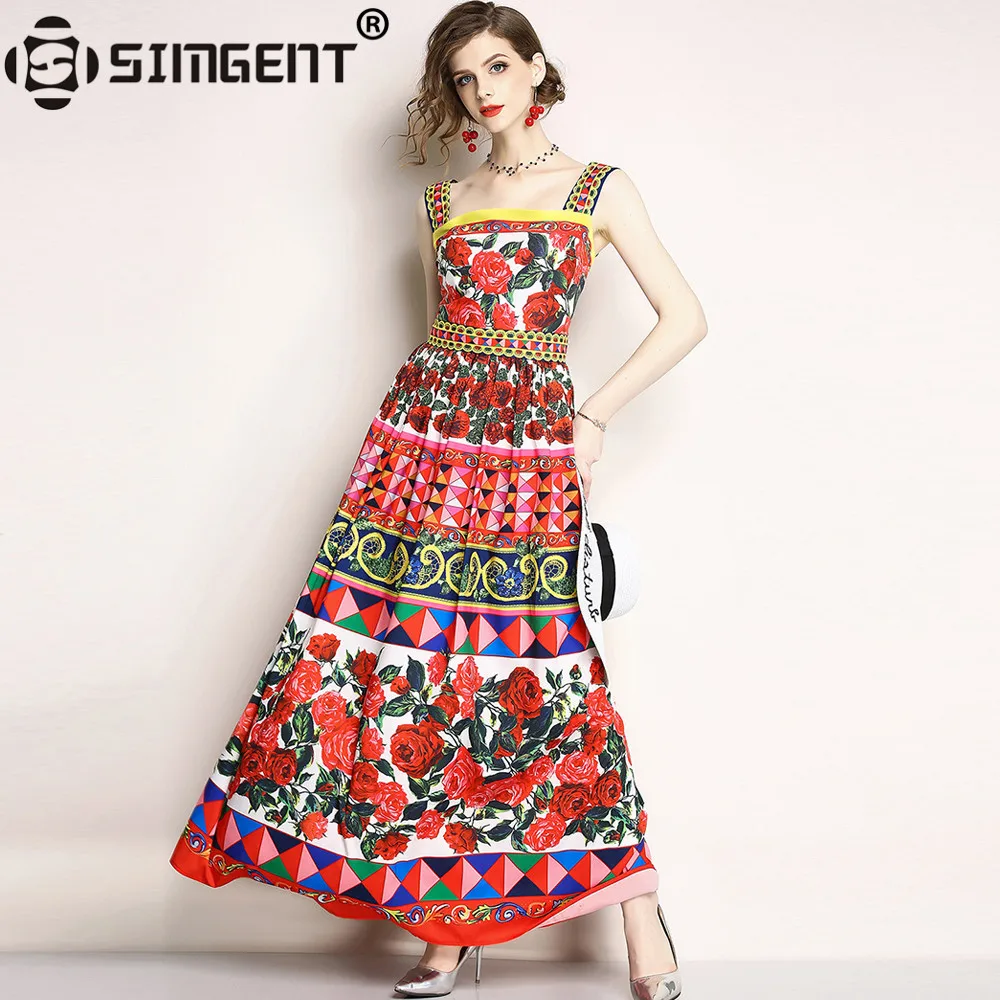 Женское платье комбинация Simgent летнее макси с цветочным принтом вечерние платья