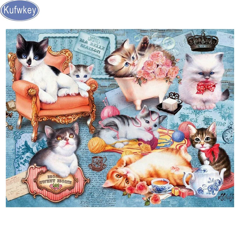 Алмазная вышивка в виде кошки Kufwkey картина 5d сделай сам с животными стразы
