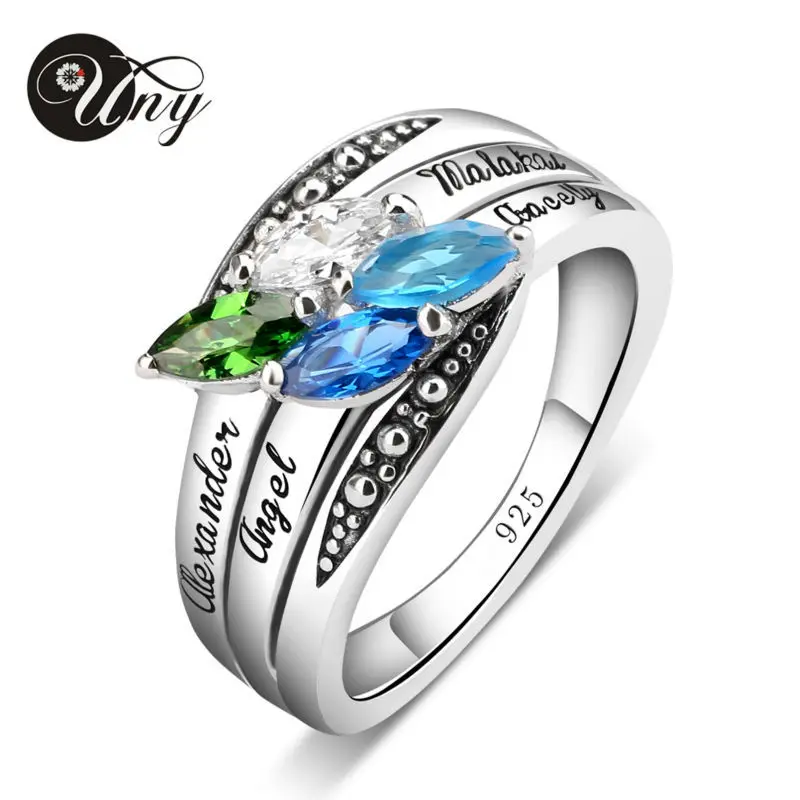 

UNY Rings Moms Personalized Birthstone Ring 925 Silver Custom Engrave DIY Birthstone Rings Faimly Heirloom BFF Love Promise Ring