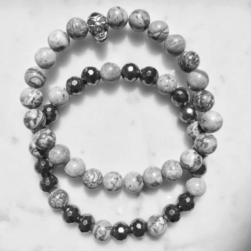 Mcllroy 8 мм натуральный полосатый камень счастливые бусы мужской браслет Мода