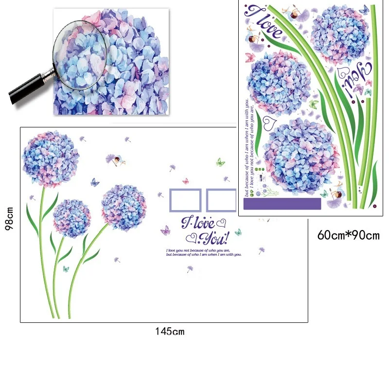 Hydrangea Photo Wall Sticker For Sofa Background Bedroom Pvc Home Decal Decorative Poster Mural Art Window Diy Study Room | Дом и сад